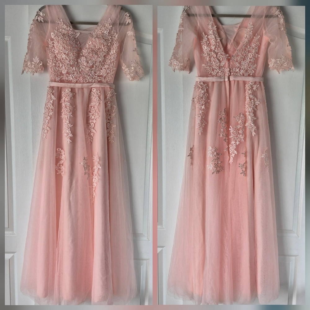 Elegant Pink Lace Prom Dress